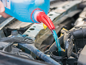 Pouring antifreeze into the car